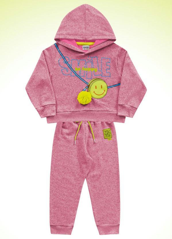 Fakini Kids - Conjunto Casaco Cropped com Capuz e Calça Rosa