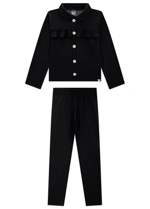 Marlan - Conjunto Casaco e Legging Jeans Preto - MARLAN