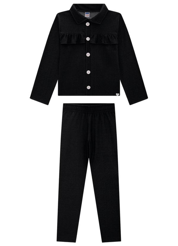 Marlan - Conjunto Casaco e Legging Jeans Preto