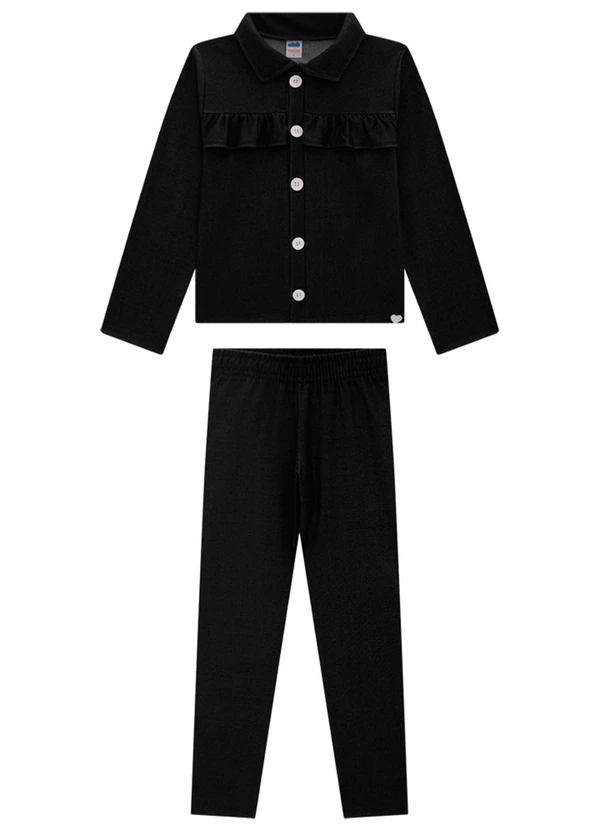 Marlan - Conjunto Casaco e Legging Jeans Preto