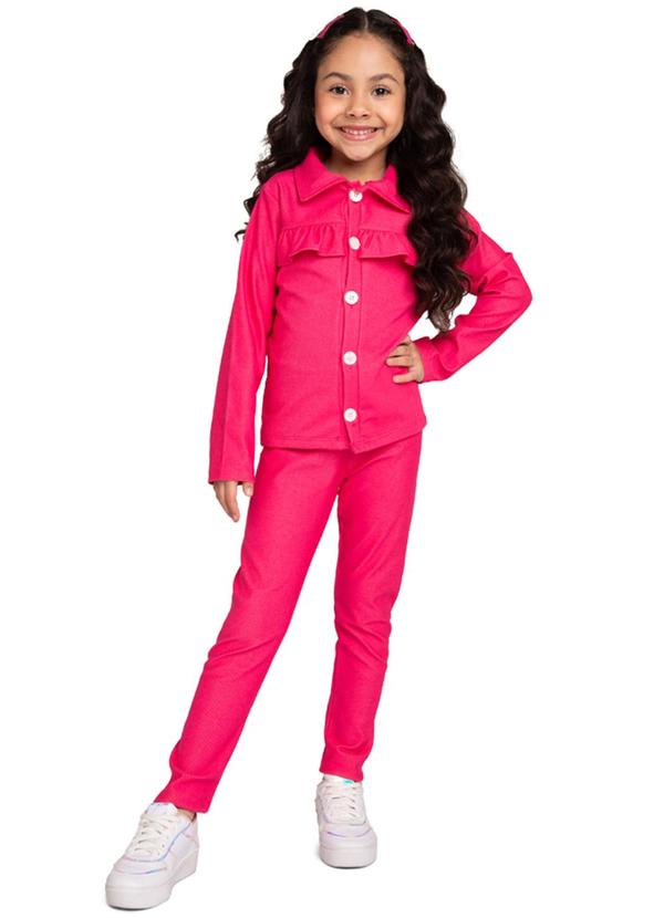 Marlan - Conjunto Casaco e Legging Jeans Rosa