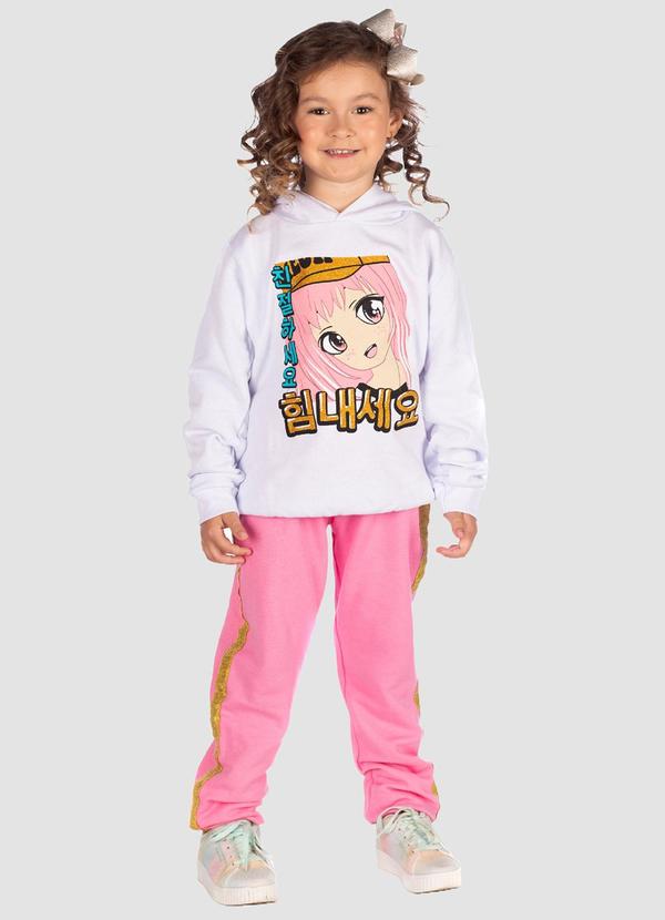 Turminha - Conjunto Casaco Moletom e Faixa de Lurex Branco