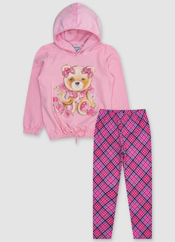Turminha - Conjunto Casaco Peluciado e Legging Rosa