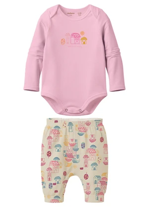 Malwee Kids - Conjunto Clochard Casinhas Rosa Claro - MALWEE KIDS
