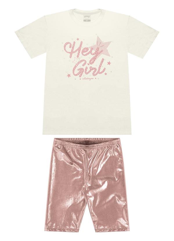 Alakazoo - Conjunto com Bermuda e Camiseta Estampada Rosa