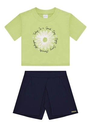 Alakazoo - Conjunto com Blusa Bordada e Shorts Saia Verde - ALAKAZOO