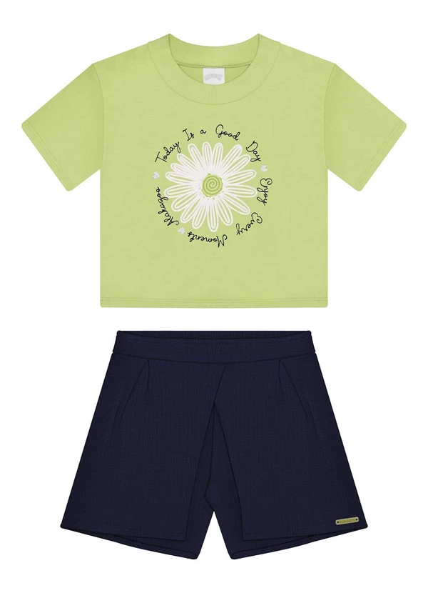 Alakazoo - Conjunto com Blusa Bordada e Shorts Saia Verde