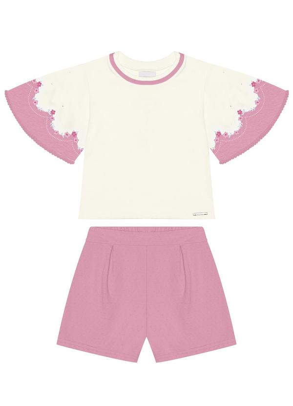 Alakazoo - Conjunto com Blusa de Manga Curta e Shorts Rosa