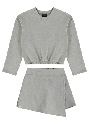 Guloseima - Conjunto com Blusa e Short-Saia Cinza - GULOSEIMA
