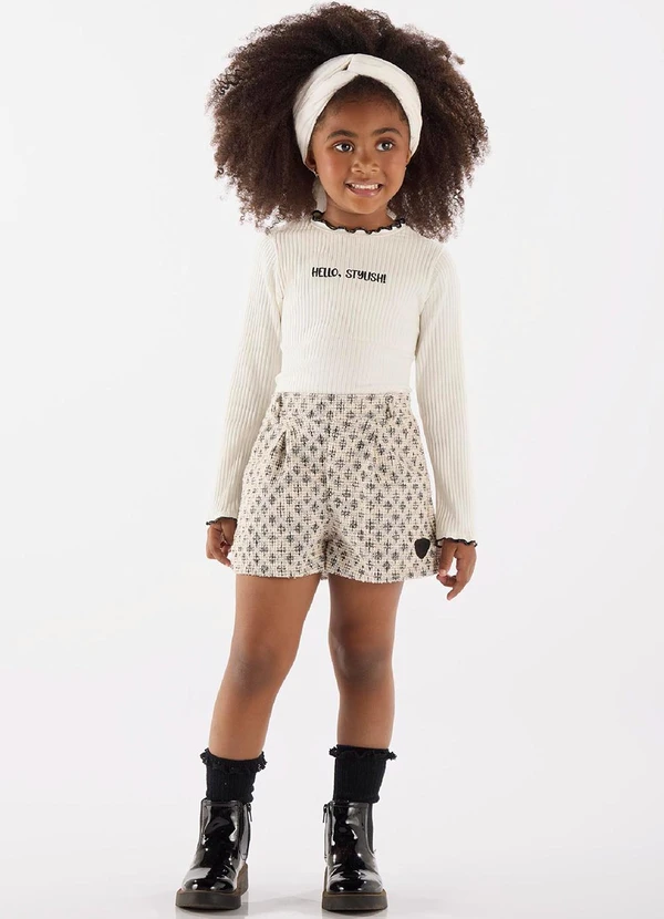 Up Baby - Conjunto com Blusa e Shorts Bege