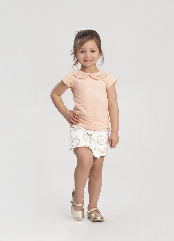 Alakazoo - Conjunto com Blusa e Shorts Saia Estampado Bege