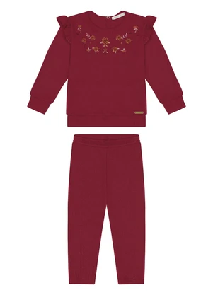 Alakazoo - Conjunto com Blusão Bordado e Calça Vermelho - ALAKAZOO