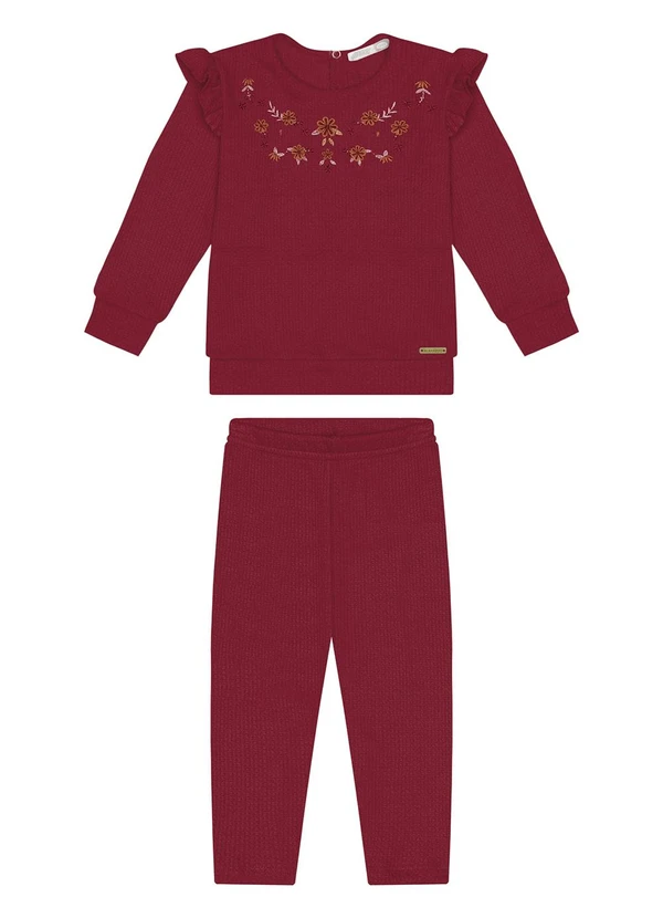 Alakazoo - Conjunto com Blusão Bordado e Calça Vermelho