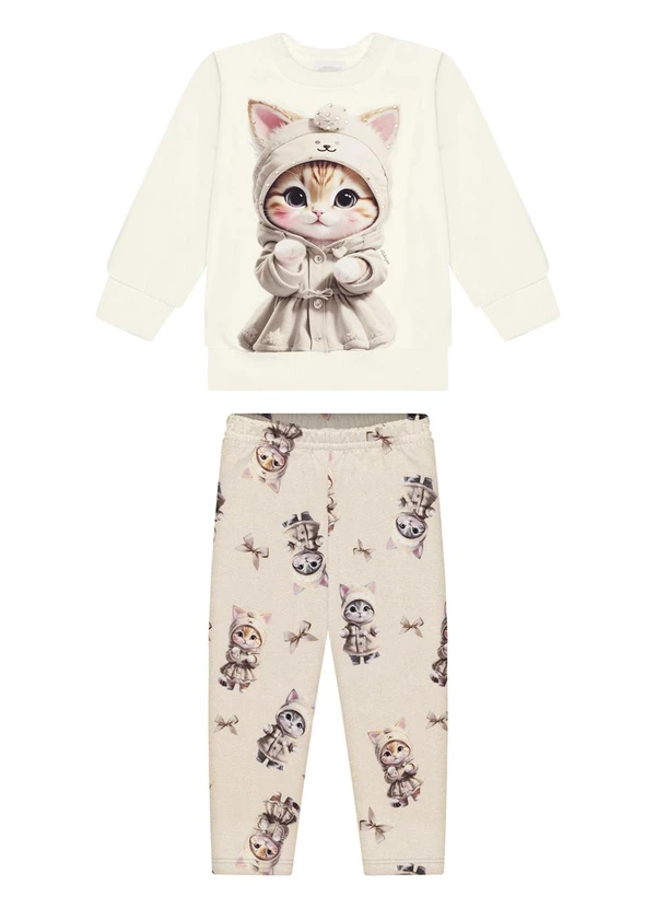 Alakazoo - Conjunto com Blusão e Calça Estampada Bege