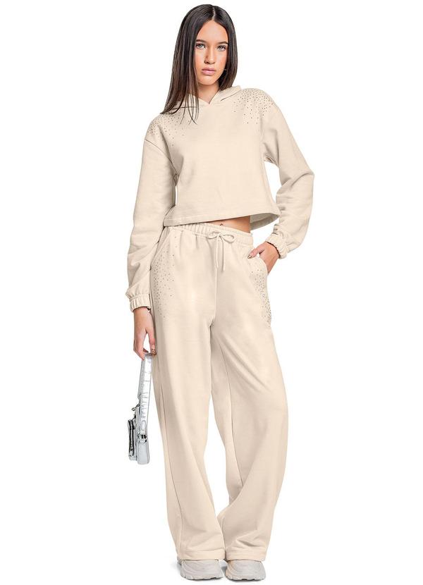 Gloss - Conjunto com Blusão e Calça Wide Leg Bege