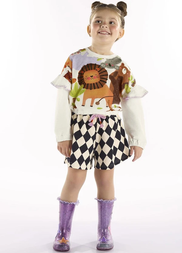 Três e Já - Conjunto com Blusão e Short Bege 1