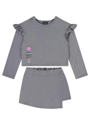 Guloseima - Conjunto com Blusão e Short-Saia Cinza - GULOSEIMA