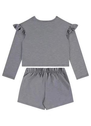 Guloseima - Conjunto com Blusão e Short-Saia Cinza - GULOSEIMA