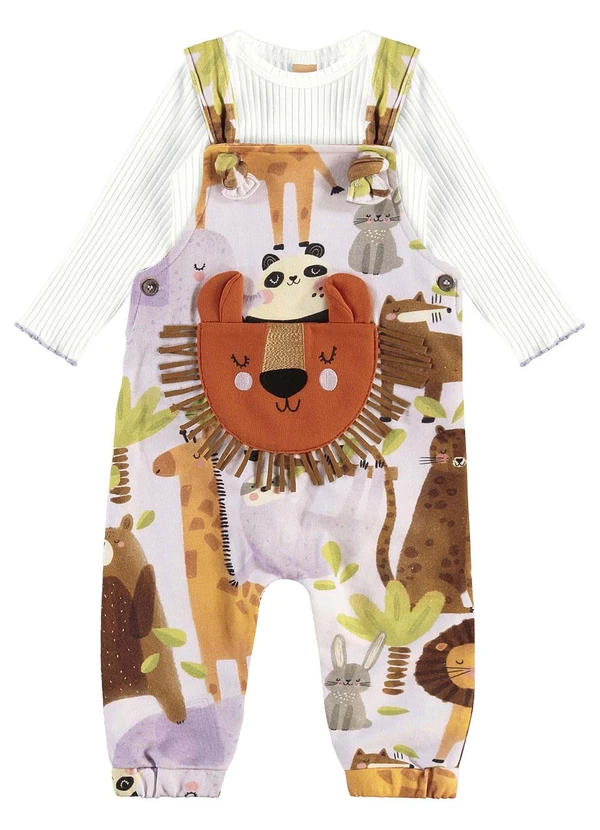 Três e Já - Conjunto com Body e Jardineira Bege 3