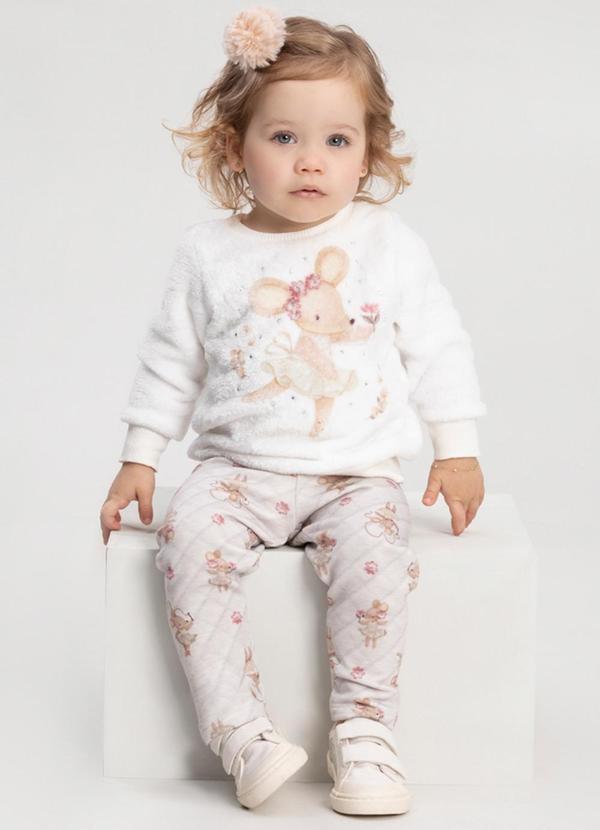 Alakazoo - Conjunto com Calça e Blusão com Strass Bege