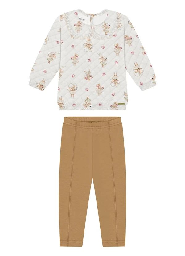 Alakazoo - Conjunto com Calça e Blusão Estampado Bege 2