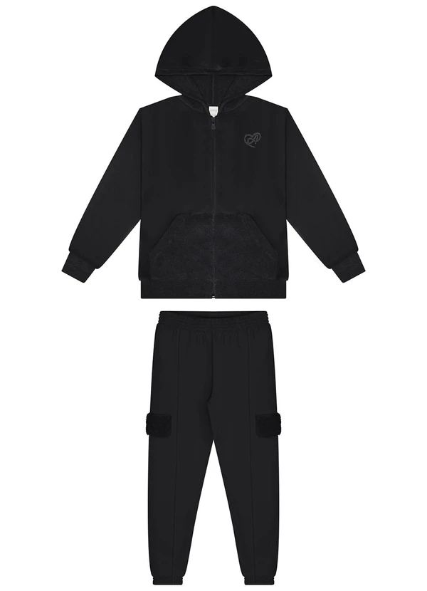 Alakazoo - Conjunto com Calça e Jaqueta de Zíper Preto