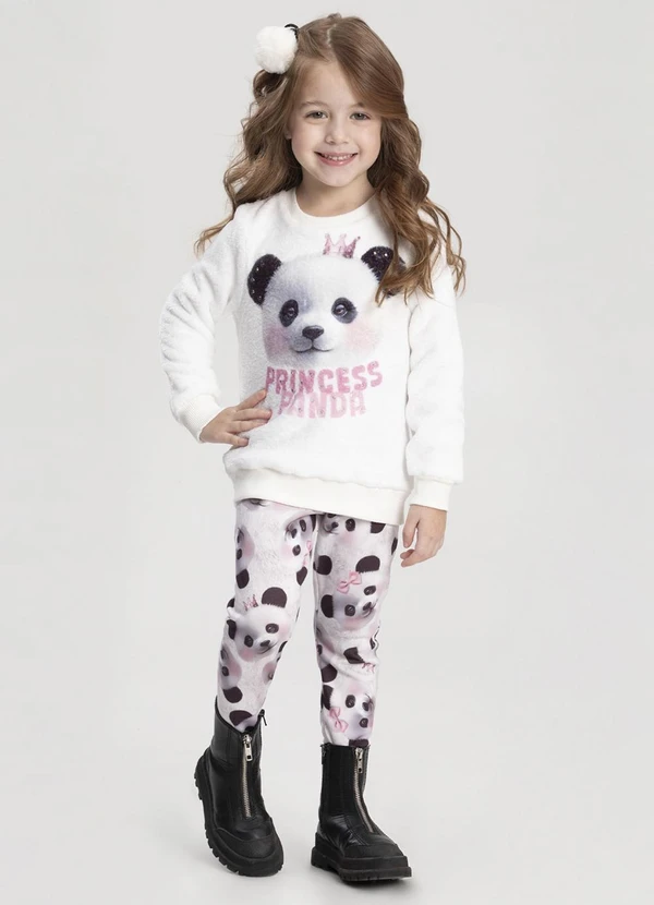 Alakazoo - Conjunto com Calça Estampada e Blusão Branco