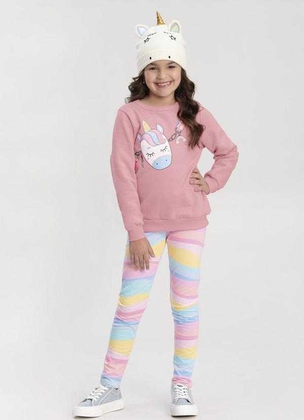 Alakazoo - Conjunto com Calça Estampada e Blusão Rosa