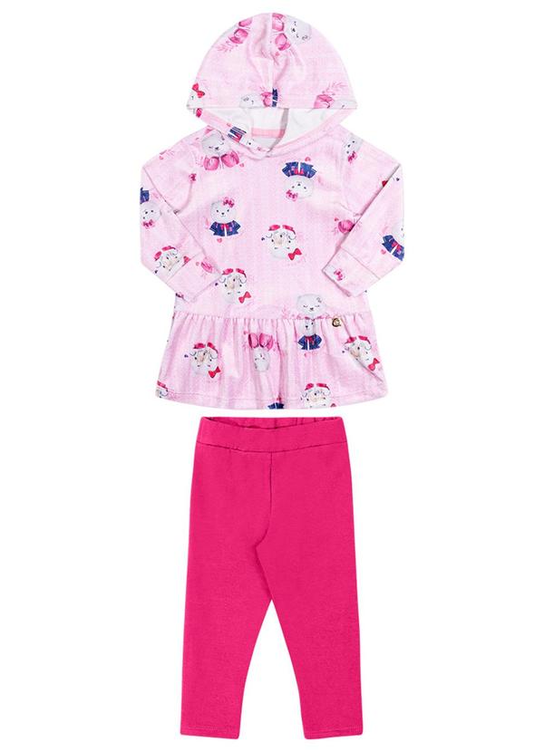 Alenice - Conjunto com Capuz Estampado Menina Rosa 1