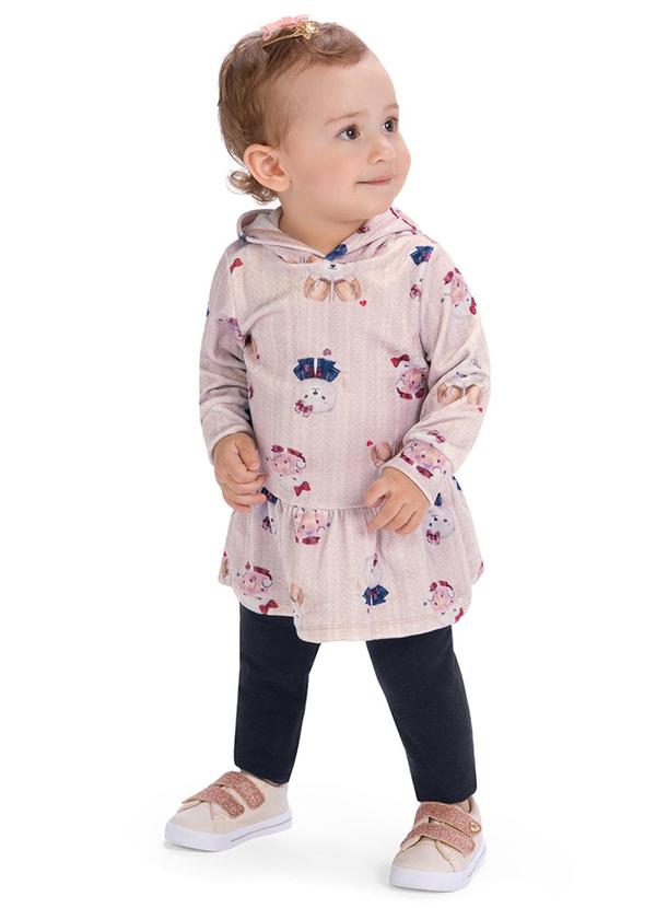 Alenice - Conjunto com Capuz Estampado Menina Rosa 