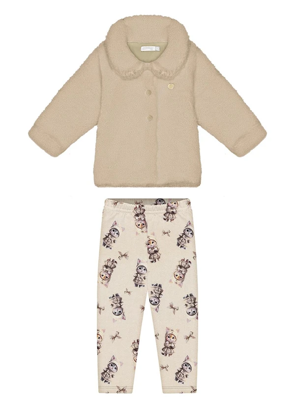 Alakazoo - Conjunto com Casaco em Pelo Carneirinho Bege