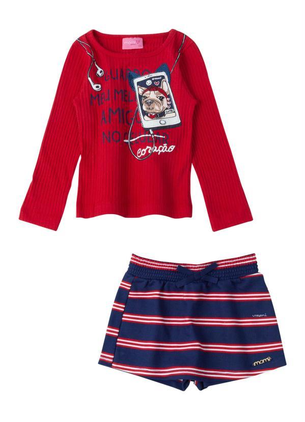 Momi - Conjunto com Estampa e Listra Vermelho e Azul