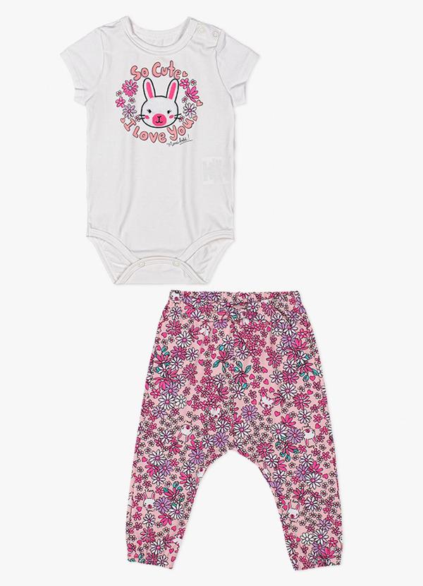 Momi - Conjunto com Estampa Floral e Bichinho Rosa