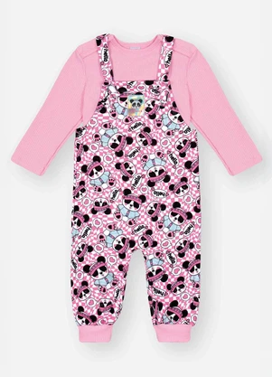 Abrange - Conjunto com Jardineira Bebê Menina Panda Rosa - ABRANGE