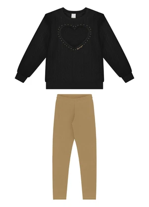 Alakazoo - Conjunto com Legging e Blusão em Matelassê Preto - ALAKAZOO