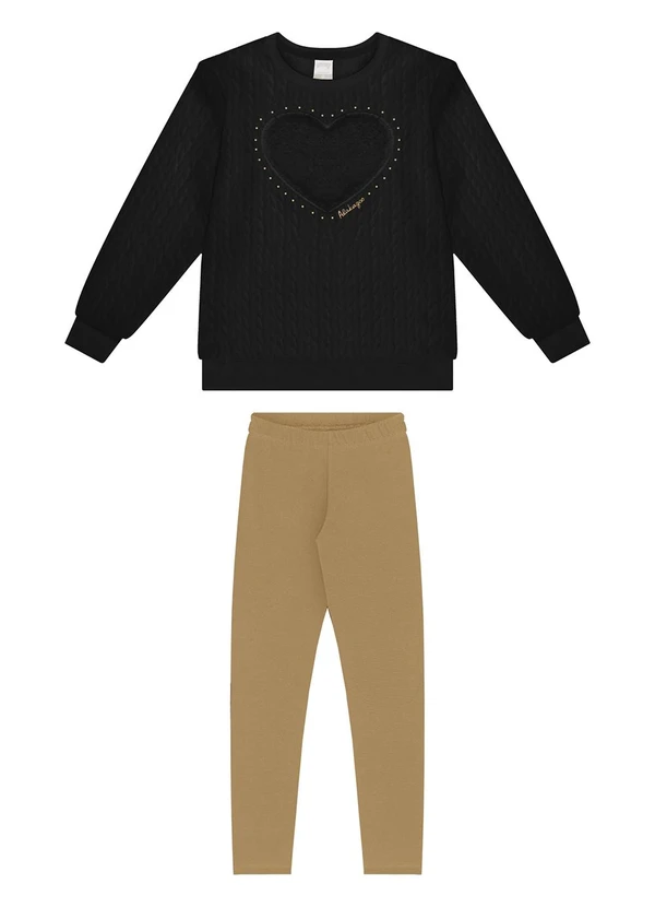 Alakazoo - Conjunto com Legging e Blusão em Matelassê Preto