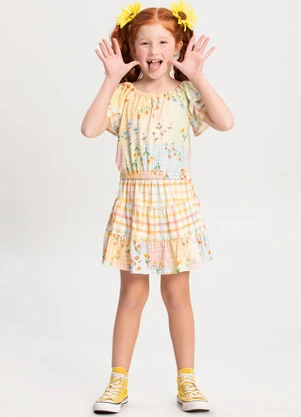 Alakazoo - Conjunto com Shorts Saia e Blusa Amarelo - ALAKAZOO