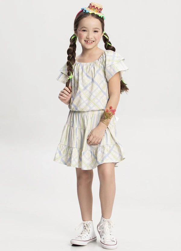 Alakazoo - Conjunto com Shorts Saia e Blusa Estampada Azul 1