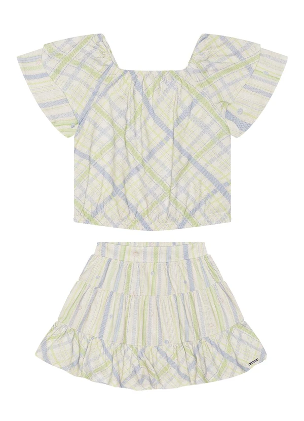 Alakazoo - Conjunto com Shorts Saia e Blusa Estampada Azul 2