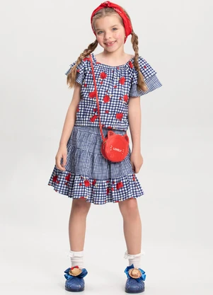 Alakazoo - Conjunto com Shorts Saia e Blusa Estampada Azul - ALAKAZOO