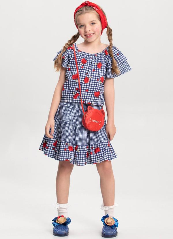 Alakazoo - Conjunto com Shorts Saia e Blusa Estampada Azul