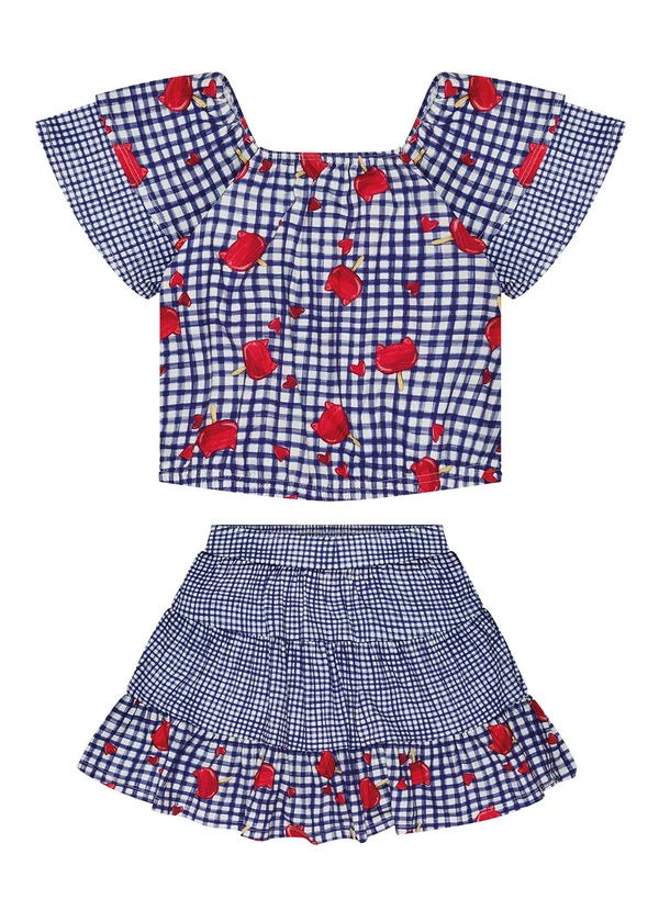 Alakazoo - Conjunto com Shorts Saia e Blusa Estampada Azul 2