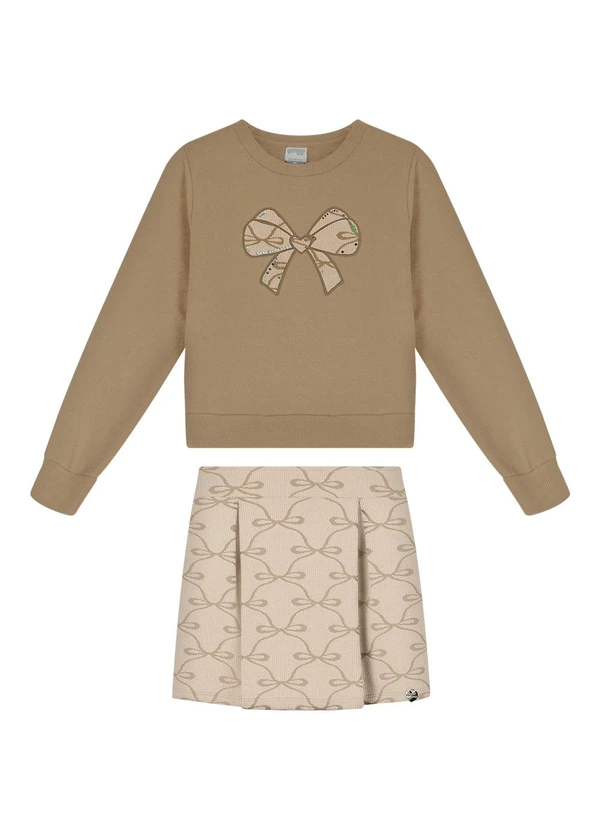 Alakazoo - Conjunto com Shorts Saia Estampado e Blusão Bege