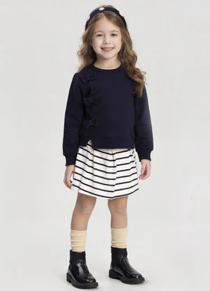 Alakazoo Conjunto com Shorts Saia Listrado e Blusão Azul