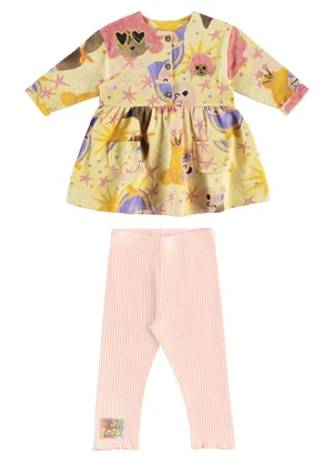 Três e Já - Conjunto com Vestido e Calça Amarelo - TRÊS E JÁ