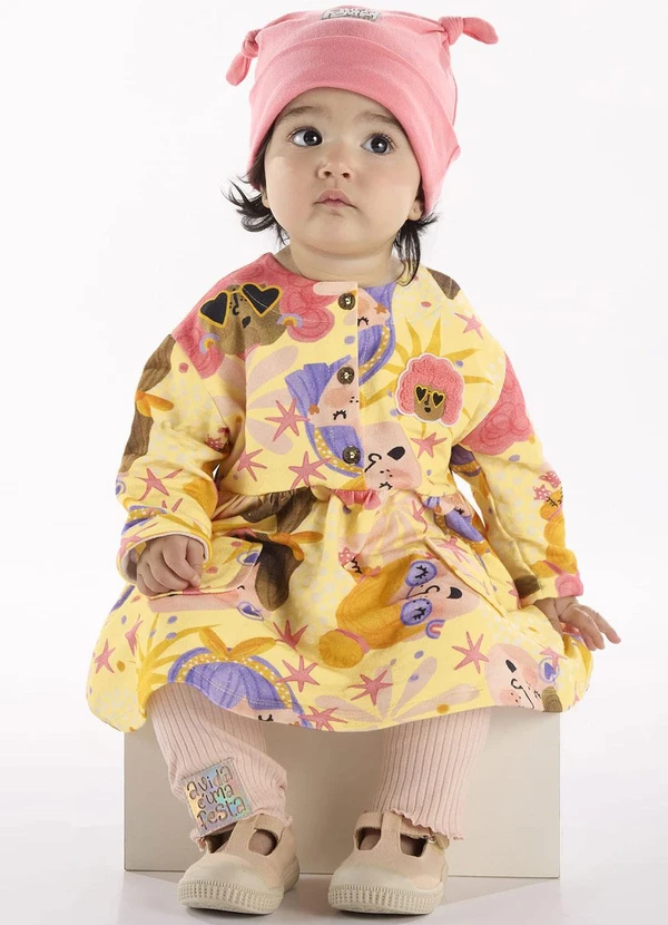 Três e Já - Conjunto com Vestido e Calça Amarelo