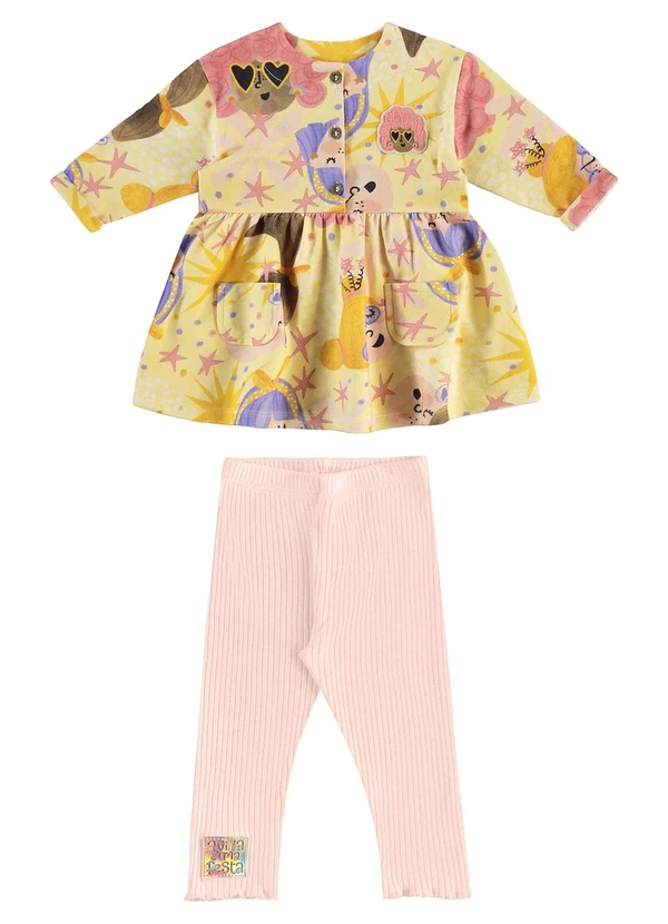 Três e Já - Conjunto com Vestido e Calça Amarelo 2