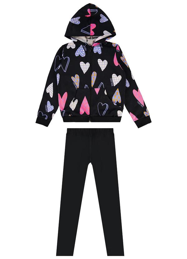 Malwee Kids - Conjunto Corações com Capuz em Moletom Preto
