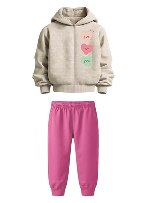 Malwee Kids - Conjunto Corações em Moletom Cinza Mescla - MALWEE KIDS