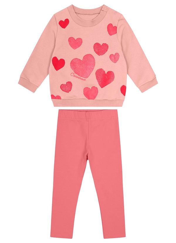Carinhoso - Conjunto Corações em Moletom Menina Rosa